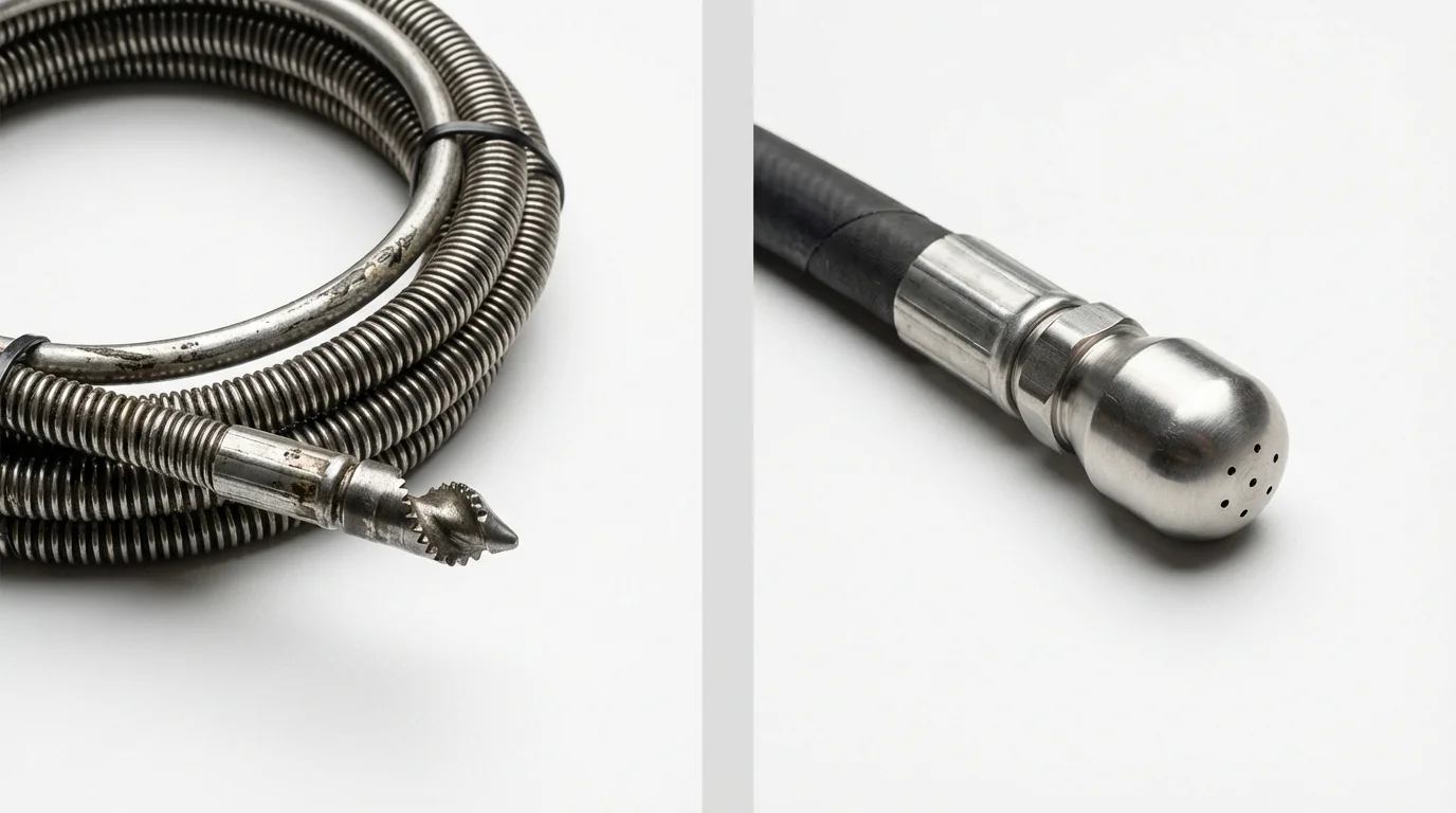 Drain snake cable and hydro jetting nozzle used for drain cleaning in Wrens, GA